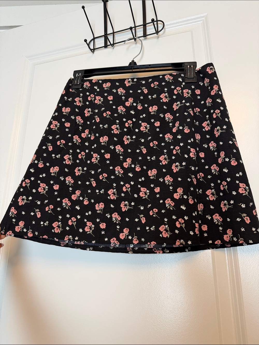 Princess Polly Black A-Line Mini Skirt with Pink Rose Print